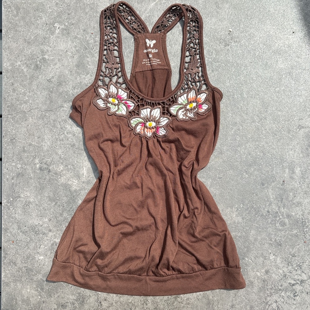 Y2K Brown Energie Embroidered Tank Top